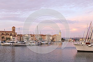 The row of moored yachts in the seaside town, Old port marina of La Ciotat, Provence, Southern France